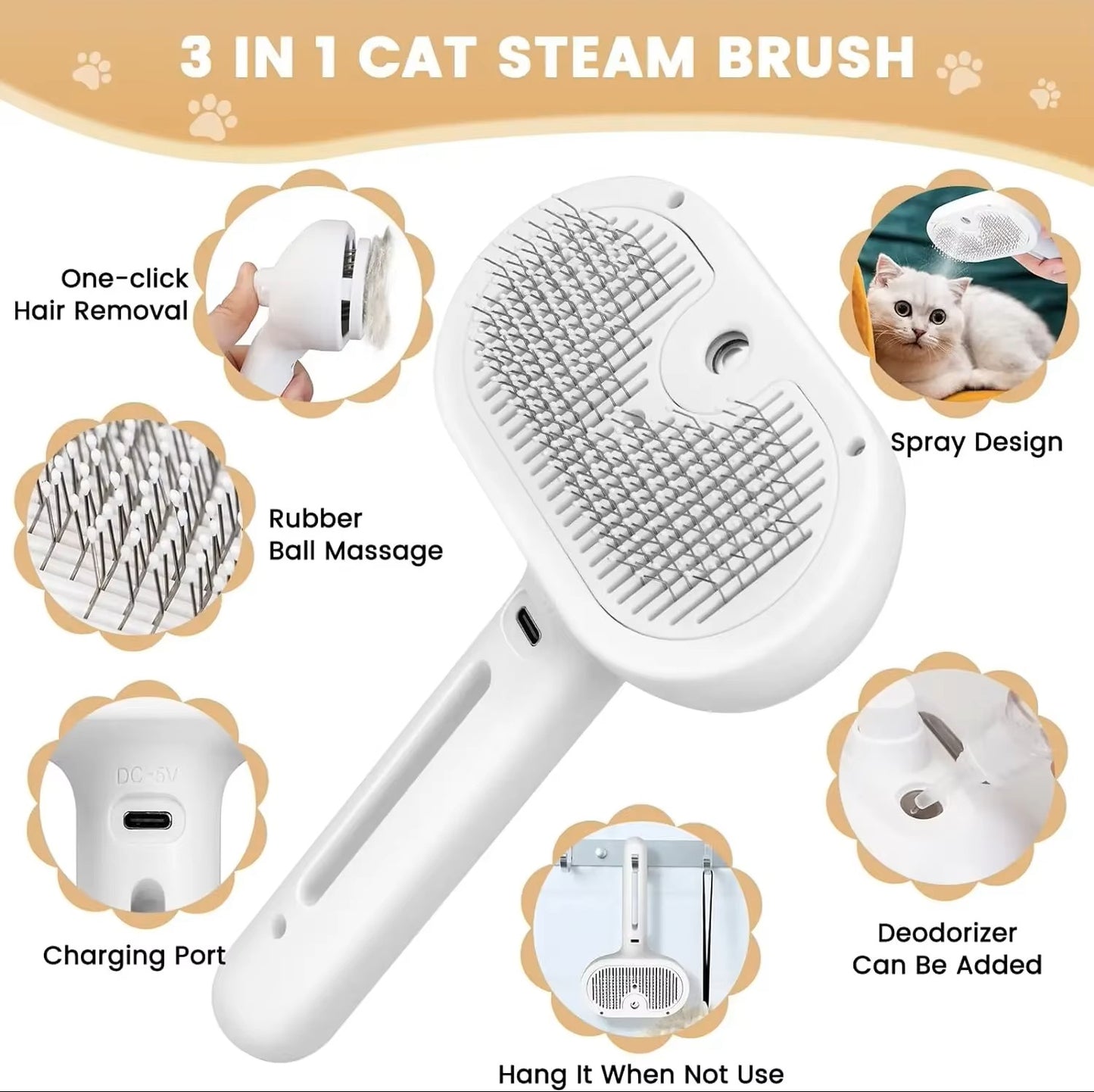 Pet Steam Grooming Brush
