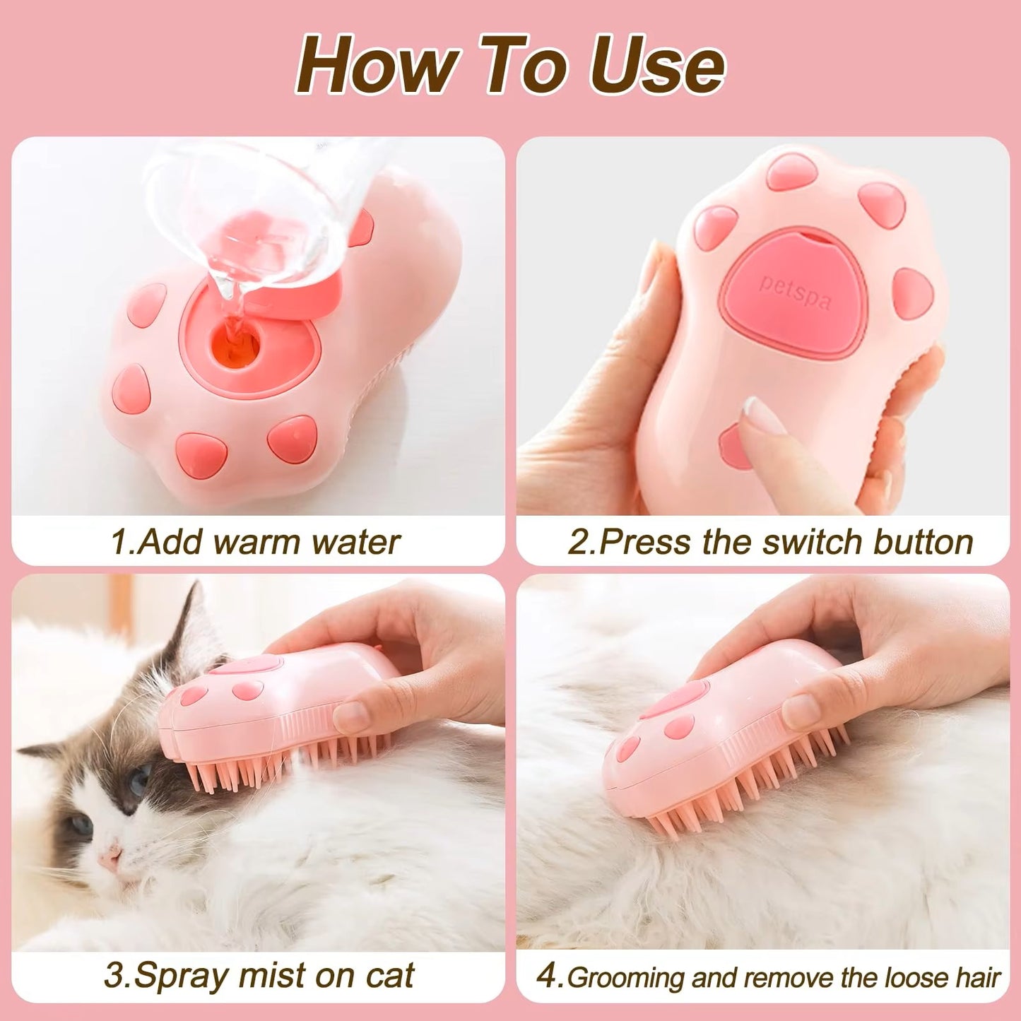 Pet Brush Electric Spray 3 in 1